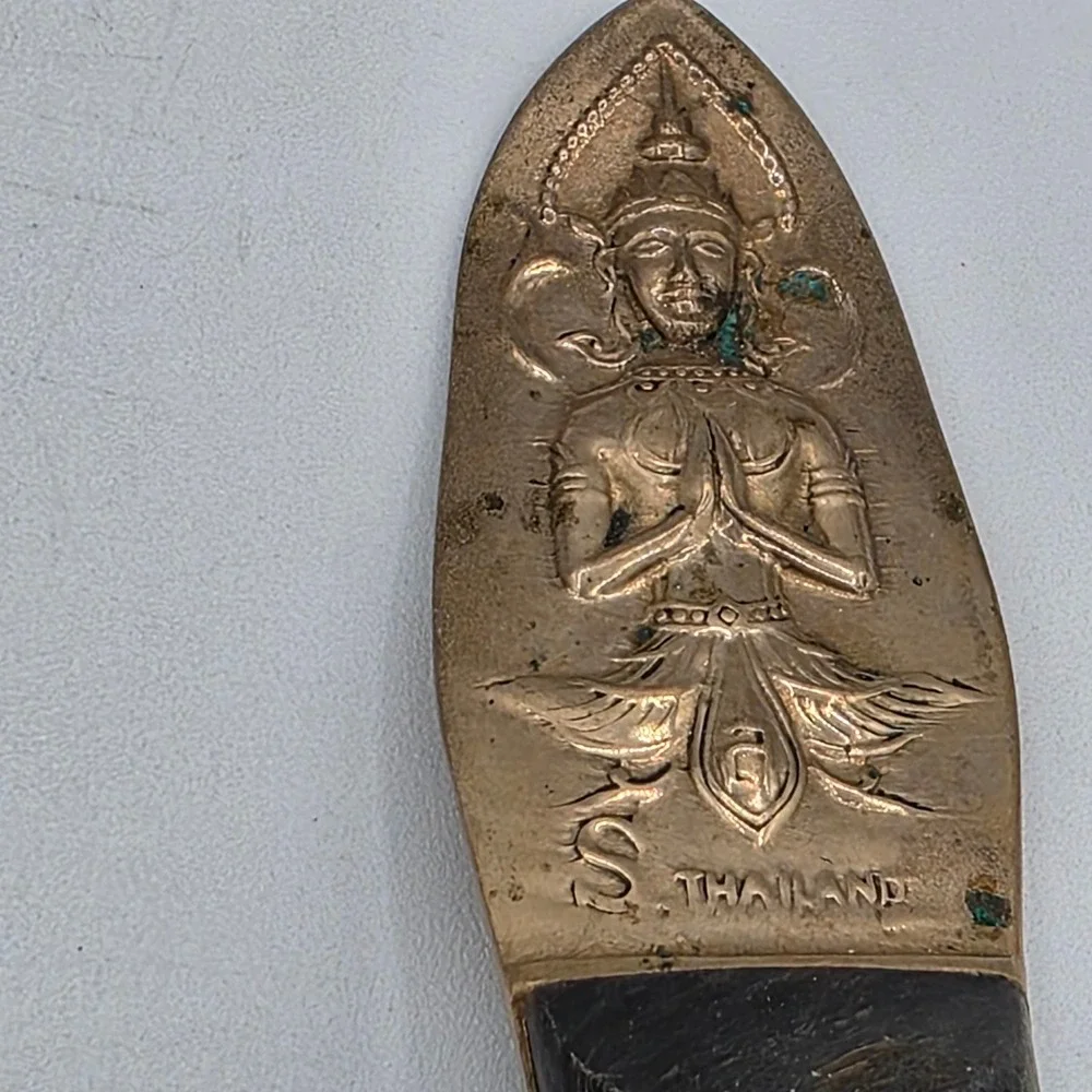Vintage Thai Buddha Figurine Twisted Handle Serving Spoon Fork Set‎ Brass Black
